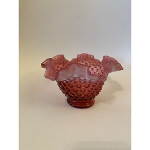 Fenton Candy Bowl Bon Bon Trinket Dish Cranberry Opalescent Ruffled Hobnail